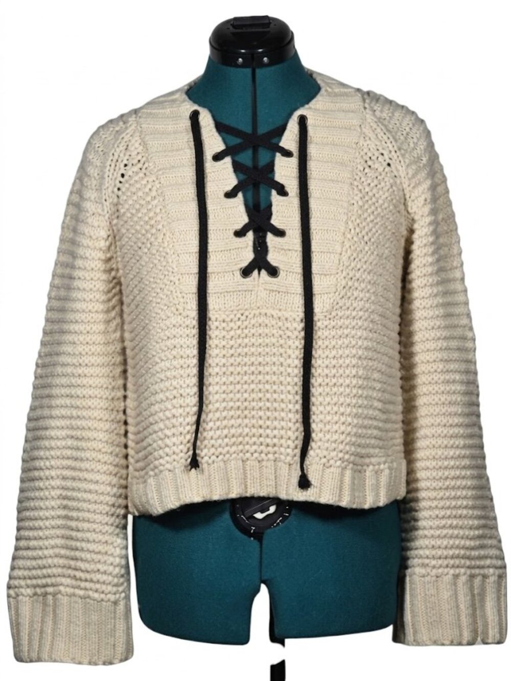 Ulla Johnson Marland Cotton Lace Up Sweater Ivory XS Chunky Knit